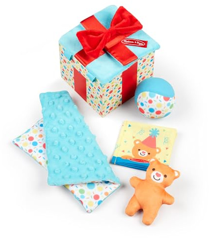 Melissa & Doug - Boîte Surprise De Cadeaux 5 Pièces - Jeu d'Eveil Multisensoriel - Jouet Premier Age - Jouet en Bois - Jeu D'Activité, De Développement Et Apprentissage - Cadeau Bébé 6 Mois Et +