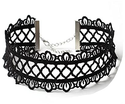 Wendalern Schwarze Spitze Choker Halsketten Vintage Spitzenkragen Halsketten Spitze Elastische Halskette Boho Samt Halsreifen Halskette Schmuck für Frauen und Mädchen