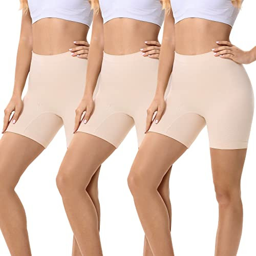 FALARY Leggings Kurz Damen Hose Unter Rock Sicherheit Shorts Kurze Radlerhose Unterhose Damen Beige XS 3Pack