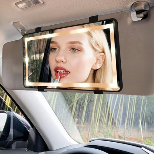 Feisate Specchio trucco con luci per auto led, Ricaricabile tre modalità di Illuminazione, Nero
