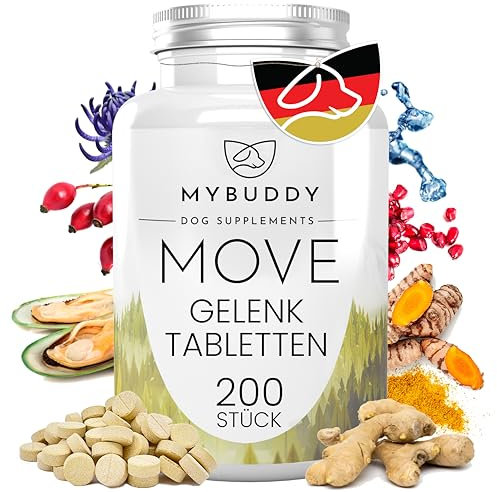 MYBUDDY Move Gelenktabletten Hund mit Grünlippmuschel MSM Teufelskralle Hyaluron Hefe Glucosamin Curcuma Ingwer für alle Rassen Nahrungsergänzungsmittel für Hunde Made in Germany