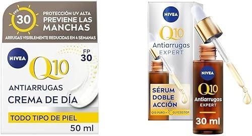 NIVEA Q10 Power Antiarrugas - Crema de Día FP30 + Sérum Doble Acción - Tratamiento Hidratante y Antiedad - Protección Solar y Reafirmación - Para Piel Madura - Pack de 50 ml y 30 ml