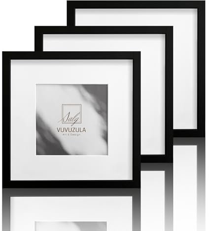 VUVUZULA Set di 3 cornici quadrate in legno MDF, 20 x 20 cm, con passepartout 12 x 12 cm