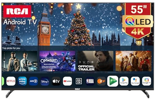 RCA RAQ55UN1 QLED Smart TV 55 Pouces (139 cm) UHD 4K Android Télévision avec WiFi, App Store, Bluetooth, HDR, USB. HDMI
