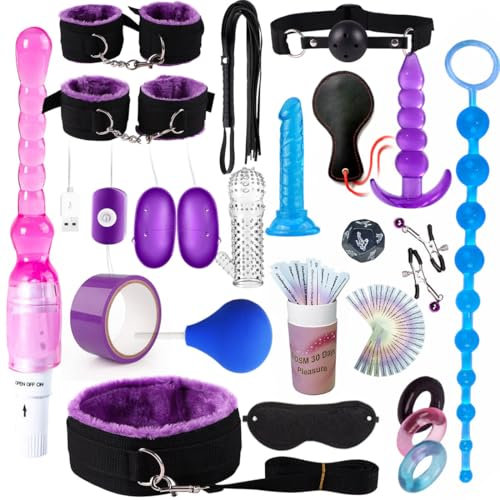 BDSM Set mit 21 Stück, BDSM Fesseln Sex Set Perfekt Bondage Set, Realistischer Dildo Anal Plug,Nippelklemmen Brustwarzen,Peitsche und Augenmaske,SM Sexspielzeug für Paare Extrem Sex Spielzeug Beide