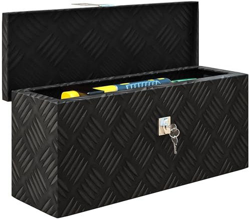 HOMCOM Boîte de rangement - boîte à outils en aluminium - caisse à outil alu. verrouillage clé dim. 50L x 15,5l x 20,5H cm - noir