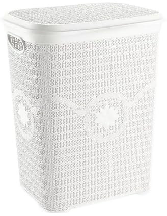 Large Plastic Laundry Basket Clothes Washing Bin Hamper Storage Organiser 65L (White)
