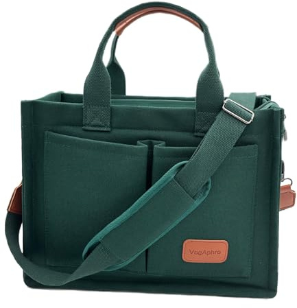 VogAphro Bolsa grande de lona para mujer, bolsa de trabajo con bolsillos, bolsa cruzada para laptop, bolsa de uso diario para viajes, Nueva actualización Plus verde bosque, X-Large