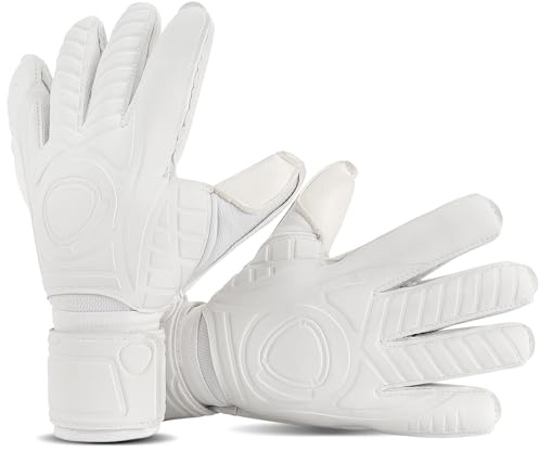 Aegicormy Soccer Goalkeeper Gloves with Finger Protection to Prevent Injuries, Strong Grip for Tough Tackles, Suitable for Children and Teenagers as Well as Adult Soccer Gloves (C-White, 7)