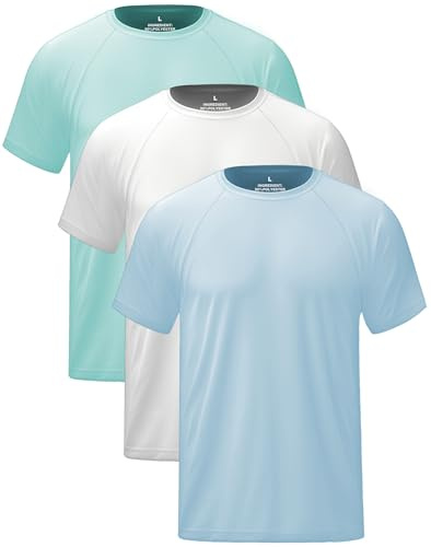 Hioutdoor UV Shirt Men 3-Pack Protection UPF 50+ Quick-Drying Short Sleeve Rash Guard Summer Beach for Outdoor Surfing Swimming Sports T-Shirt Protective Clothing Men, XL