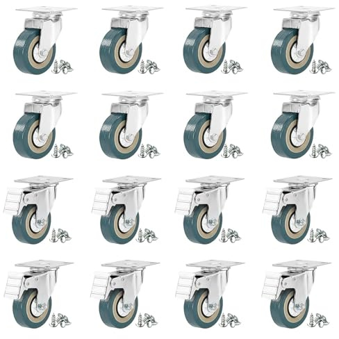16-Pack Heavy Duty 50mm Swivel Caster Wheels - 2400kg Capacity Rubber Castors with Dual Brakes | Furniture Moving Wheels for Tables, Cabinets & Trolleys | Indoor/Outdoor Use (16)