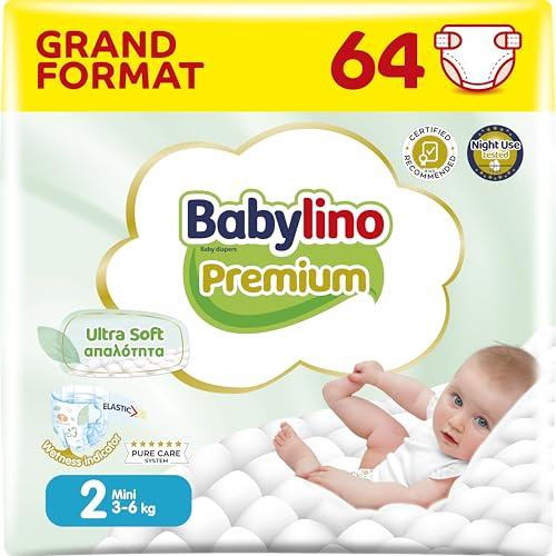 Babylino Premium, Pañales bebé Talla 2 con filtro Ultra Soft, Mini (3-6 kg), 64 unidades