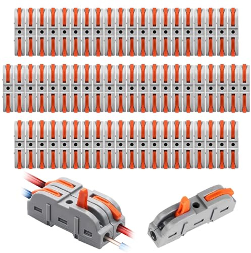 KENPOJO Connecteur Electrique 50 Pièces, Borne de Connexion Électrique à Levier 1-Fil 2-Entrées, Domino Electrique pour Circuit en Ligne 28-12 AWG, PA/PC Ignifuge Raccords rapides pour câbles