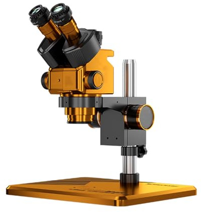 Microscope stéréo trinoculaire avec oculaire HD, anneau lumineux LED et adaptateur d'appareil photo pour utilisation en laboratoire et débutants