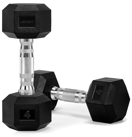 ADABT Hex Dumbbells 8KG, Rubber Encased Free Weights, Knurled Steel Handles