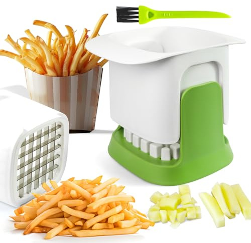 Cortador de Patatas en Acero Inoxidable, Cortador Patatas Fritas Profesional con Cepillo de limpieza, Corta Patatas Manual, Cortapatatas Acero inoxidable, Ideal Para Cortar Pepinos, Verduras y Frutas