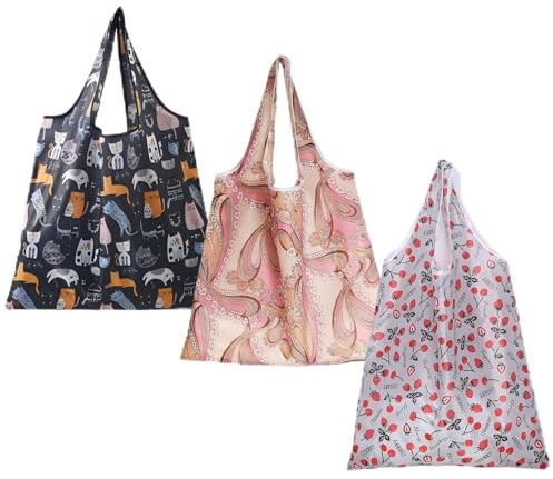 Embhlitfe 3 Pcs Reusable Shopping Bags,58x38cm Foldable Shopping Bag Washable Grocery Bags Foldable in a Pouch Tote Shopping Bag,Tote Bags for Daily Shopping Loading