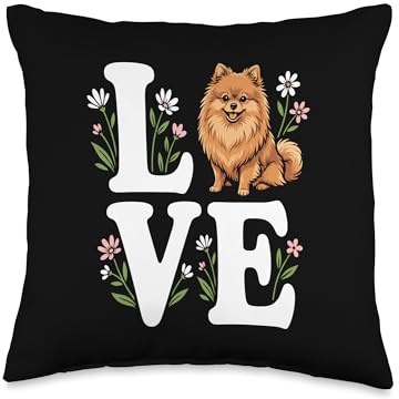 Pomeranian Lover Cute Pom Owner Breeder Love Dog Sign Flower Throw Pillow
