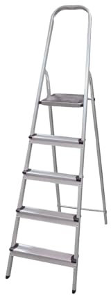 Amig - Escalera Plegable con 5 peldaños - Fabricado en Aluminio - Medida de Peldaños Pequeños: 28 cm x 8 cm - Medida de Peldaño Grande: 25 cm x 25 cm x 28 cm - Uso Doméstico - Carga Máxima: 150 kg