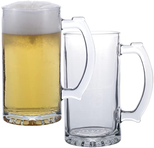 Chefcaptain Giant 26 Oz Beer Mug Glasses With Handles, Pack Of 2, Thick Zero Lead Glass (Classic)