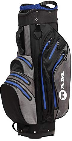 Ram Golf Waterproof Cart/Trolley Bag - 14 Way Club Dividers Black/Grey/Blue