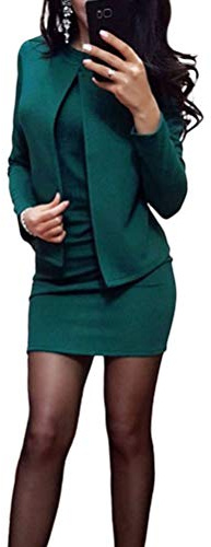 Mujer Otoño Invierno Vestido Lápiz y Chaqueta Conjuntos 2 Piezas Formal Fiesta Noche Cóctel Oficina Negocio Dress A Verde 42