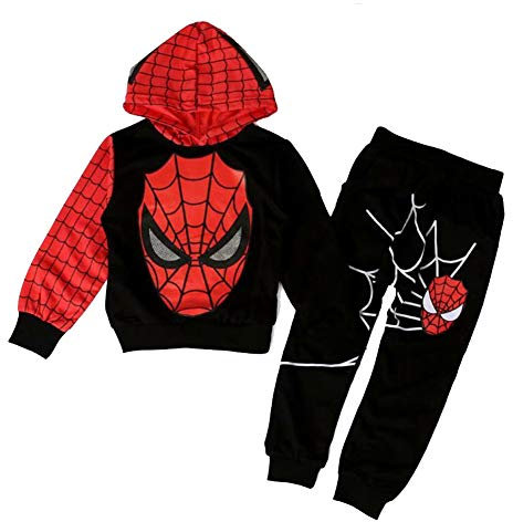 ALANTOP Jungen Casual Trainingsanzug Hoodies Kinder 2-teiliges Outfit Cosplay Superheld Spinne Kostüm Set Langarm Sport Anzug Sweatshirt