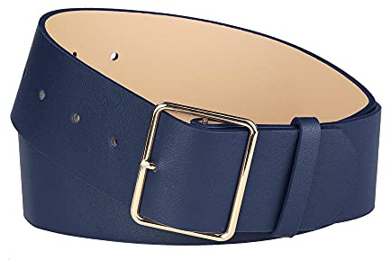 Allegra K Ceintures en cuir PU pour femmes Boucle ardillon en métal Ceinture large de 2 pouces pour pantalons habillés Bleu de Nany Fit waist 77-95cm/30-37