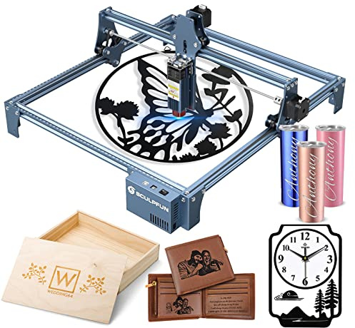SCULPFUN S9 Incisore Laser Legno - [90W] Macchina Taglio Laser, Incisore Laser Metallo, Strumenti per Incisione Fai Da Te per Legno, Metallo, Acrilico, Area Di Lavoro 410 x 420 MM