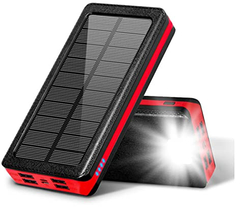 Luqeeg LED Solar Power Bank, 30000mAh Telefonladdare med Stor Kapacitet, Bärbar Solar Power Station med 4 USB-portar, Snabbladdning Power Bank för Utomhuscamping Nödsituation, Lång Batteritid