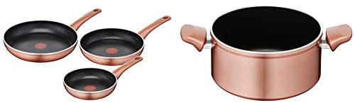 Lagostina Ramata Set Padelle Antiaderenti in Alluminio Ø 20/24/28 cm, Esterno Effetto Rame, 3 Pezzi & Ramata Casseruola Fonda a 2 maniglie Esterno Effetto Rame