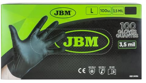 GUANTES NEGROS DESECHABLES DE NITRILO T:L 3,5MIL