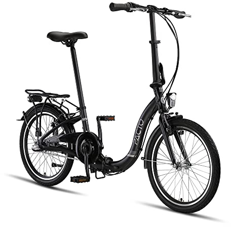 PACTO Seven Bicicleta Plegable - Bicicleta Holandesa - 27 cm Marco de Aluminio - 20 Pulgadas Llantas de Aluminio - 3 Engranajes Shimano Nexus - Frenos de Disco - Fácil de Plegar (Negro)