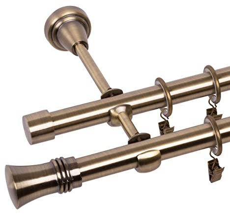 RENA Gardinenstange Vorhangstange 2-läufig - 19 mm - aus Metall - Lautlose Rollen - Komplettset - Antik Gold 240cm |Prince