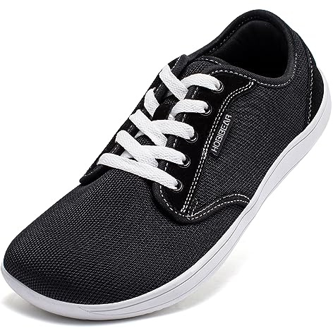 HOBIBEAR Unisex Wide Barefoot Minimalist Shoes for Men Women Outdoor Trail Walking Shoes(Black/White, UK 9.5)