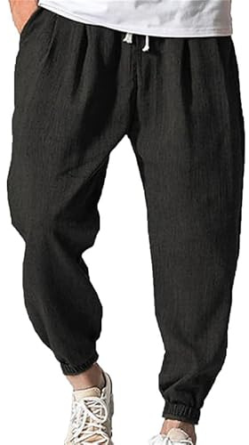 VIVICOLOR Pantaloni da Jogger di Lino di Cotone Maschile Pantaloni da Bagno in Spiaggia