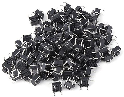 Respicefinem 100 Piezas Interruptor De Botón Táctil Instantáneo Accesorio De Interruptor Táctil En Miniatura 6 X 6 X 5 Mm, Llave De Panel De 4 Pines, Accesorio Para Horno De Inducción E