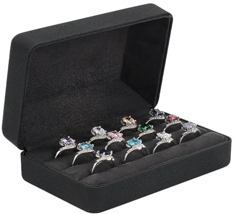 FINGERINSPIRE Boîte de Rangement pour Bagues en Cuir 12.6x8x4.7cm Boîte de Rangement Rectangulaire en Cuir PU avec Intérieur en Velours Boîte de Rangement pour Bagues Noires pour Plusieurs Bagues