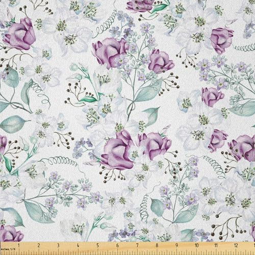 Ambesonne Spring Floral Fabric by The Yard, Fashion Botanical Theme Cherry Blossom Tulips and Leaves Nude Colors, Microfiber Fabric for Arts and Crafts Textiles & Decor, 3 Yards, Mauve Laurel Green