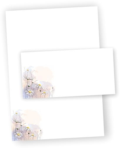 zartbesaitet Briefpapier Gnseblmchen DIN A4 I Set Briefpapier/Umschlge, 20 Bgen, wei, Schreibwaren