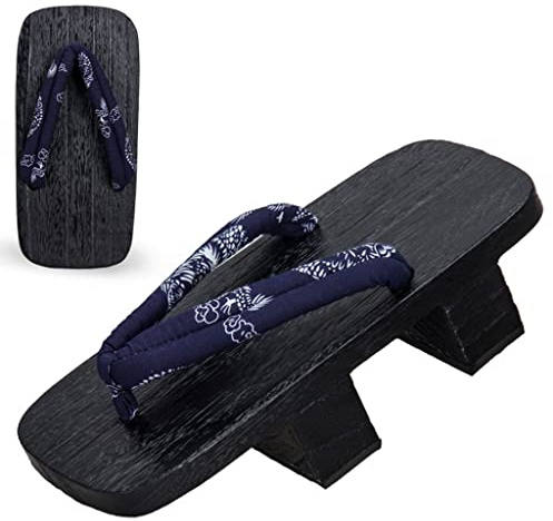 KITCISSL Pantoufle Homme Rétro Chaussons Homme Clogs À Deux Dents, Flip Flop Japonais Pantoufles en Bois Haute Plate-forme Sandales Chaussures pour Femme Geta Clogs Slippers(D Black,EUR 41-42)
