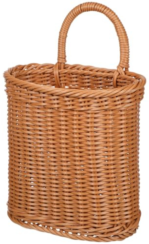 SEWOART Woven Wall Hanging Basket with Handle Handmade Storage Container Hanging Wall Basket for Kitchen and Bathroom Garlic Storage Vegetable Keeper Fruit Organizer 10.43 X 7.09 X 4.13 in