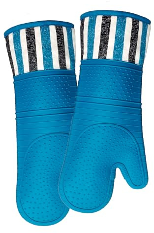 RED LMLDETA Heat Resistant 550 Degree Oven mitt, Silicone Oven Hot Mitts - 1 Pair, Extra Long Professional Baking Oven Gloves - Food Safe,Pot Holders Cooking,Grilling,Kitchen (Navy)