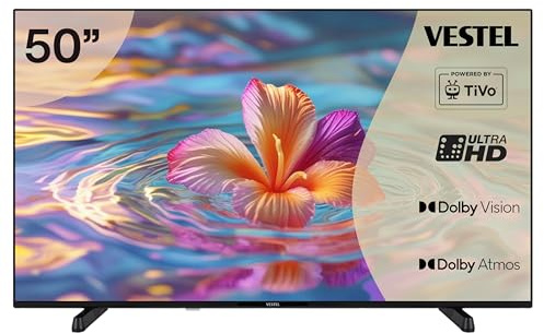 Vestel Fernseher 50 Zoll Smart TV Powered by TiVo, 4K UHD Fernseher mit Dolby Vision HDR, Dolby Atmos und integriertem Triple-Tuner, LED TV 50UT9740 schwarz