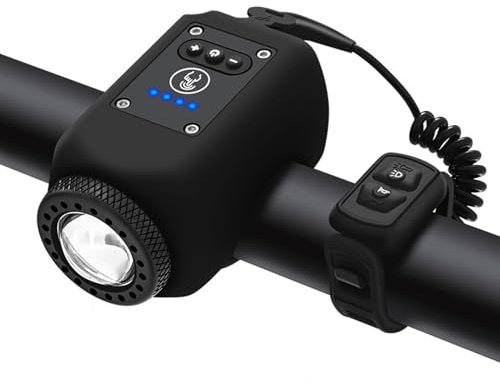AaiLucky Electric Bike Horn and Bike Light 2 in 1, 110dB Bicycle Horn, Rechargeable Ebike E-Scooter Headlight for Night Riding, Bicycle Light with Horn for Adults Kids, 5 Sound Modes, Waterproof