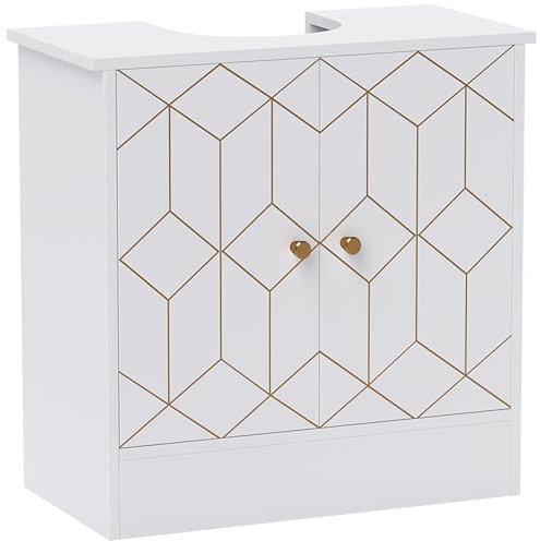 HOMCOM Armario Bajo Lavabo, Armario Bajo Lavabo con Estante Ajustable y Compartimento Abierto para Lavabo con o sin Pedestal, 60 x 30 x 60cm, Blanco