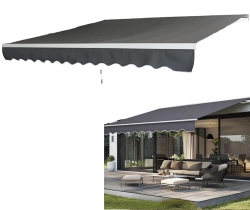 UISEBRT Toldo para balcón, 400 x 300 cm, con brazo articulado, toldo con abrazadera, protección solar, gris oscuro