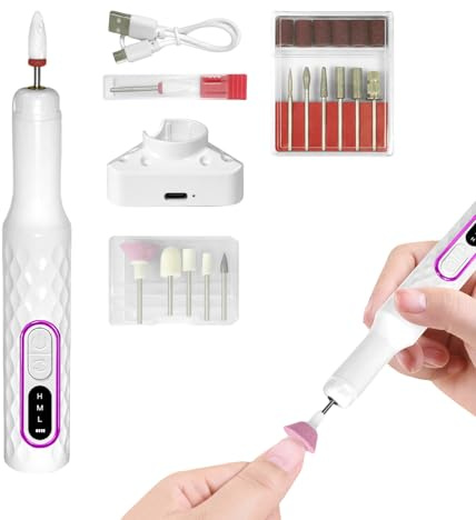 Kit de lima de uñas eléctrica - Fresadora eléctrica inalámbrica de uñas - 3 niveles de velocidad ajustables, 15000 rpm Herramienta de manicura para pulir, moler y dar forma para el hogar, viajes