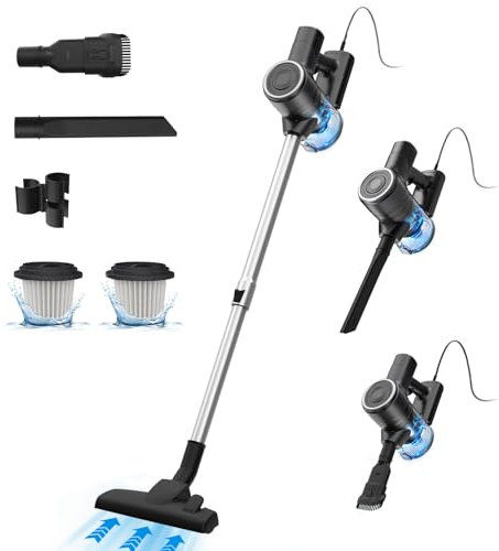 Vexilar C6 Staubsauger mit Kabel, 600W/28kPA Vacuum Cleaner, Leicht 5-in-1 Staubsauger mit 7m Kabellänge, 800ml Staubbehälter, Stielstaubsauger mit Kabel für Boden, Teppich, Haare