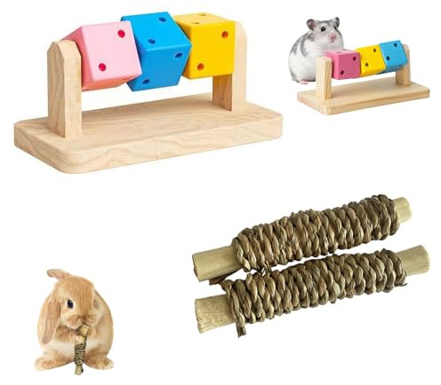 PLUSHCEWT Juguete masticable natural para hámsters, divertido cubo Rubik, 2 algas marinas, de bambú dulce, juguete para hámsters pequeños como hámsters, cobayas, chinchillas